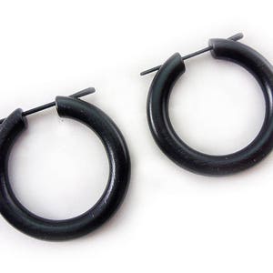 Black Wooden Hoops /Earrings with Wooden Posts/  Tribal earrings /  Reclaimed Wood Earrings, Fake Gauge