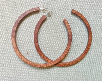 3 Inches Mahogany Hoops /Mahogany Earrings / Tribal earrings / Reclaimed Wood Earrings, Wooden hoop earrings with Silver posts
