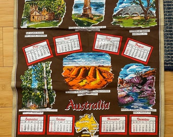 Vintage Australia Tea Towel 1983 Screen Printed Linen Towel Calendar 100% Cotton