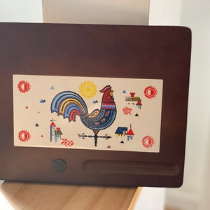 Vintage Quality Imports Cheeseboard Cheese Serving Board Made in Japan Colorful Rooster Design
