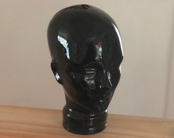 Vintage Mid Century Modern Black Art Glass Head