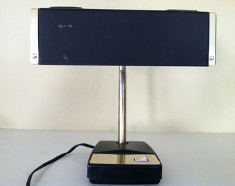 Mid Century Modern Mobilite Adjustable Gooseneck Desk or Table Lamp in Black and Gold Vintage Lights