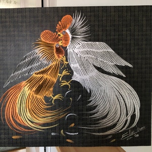 Elias Divan Brazilian Artist Fighting Roosters Print Signed Original Art