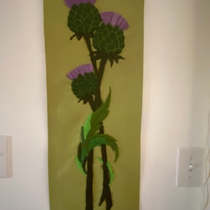 Vintage Mid Century Modern Large and Long Finished Crewel Thistles Embroidery Handmade Embroidered Wall Fiber Art Decor Paragon Needlecraft