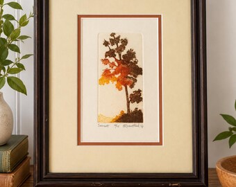 Vintage 1978 Signed Rosenthal Etching “Sunset” 9/15, Original Limited Edition Landscape Print, Framed Art with COA