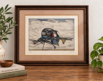 Moshe Malka Signed Etching 58/150, Limited Edition Abstract Print, Framed Art
