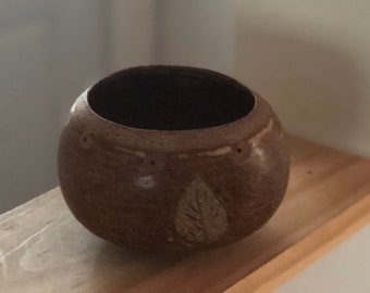 Brown Hand Crafted Pottery Plant Pot Handmade Hanging Planter Leaf Decor Indoor or Outdoor