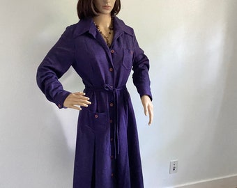 Vintage Purple Shirt Dress Shirtdress Medium to Large by anjac Fashions Created in California Styled by Marc Needleman Fall Winter 60s 70s