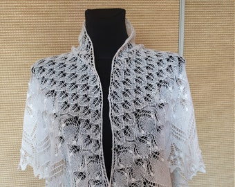 Hand knitted lace shawl in merino yarn