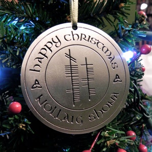 Ogham Happy Christmas (Nollaig Shona) Pewter Ornament