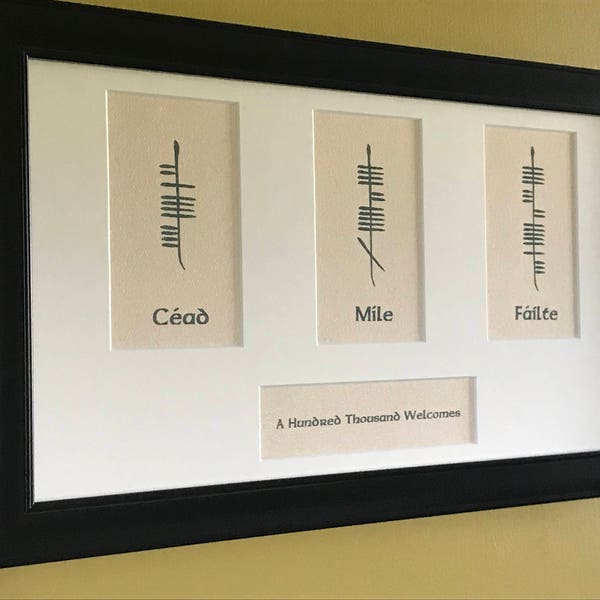 A Hundred Thousand Welcomes (Céad Míle Fáilte) Ogham Framed & Matted Print