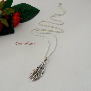 Feather Necklace - Long Feather Necklace - Long Sterling Silver 925 necklace - wife - sister - friend gift - most popular jewelry