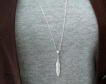 Feather Necklace - Long Necklace - Long Feather Necklace - Sterling Silver 925