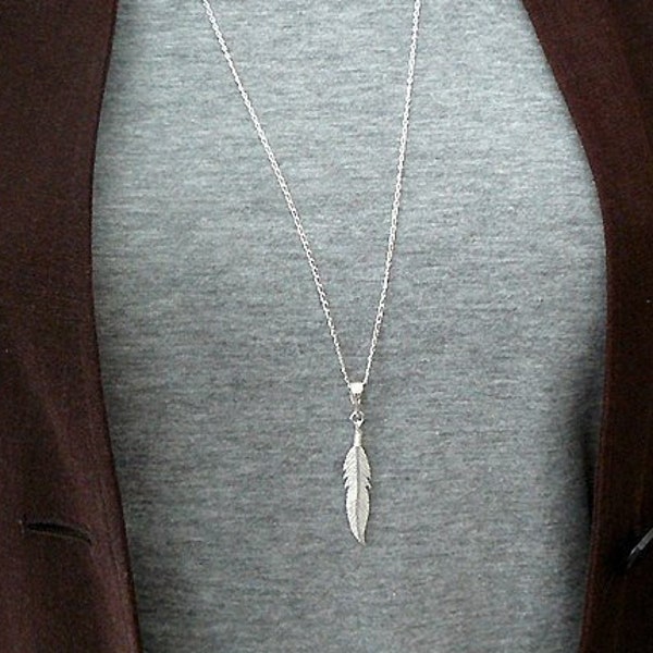 Feather Necklace - Long Necklace - Long Feather Necklace - Sterling Silver 925