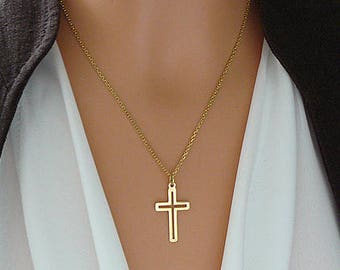 Gold Cross Necklace - Gold Cross Pendant - Gold Vermeil  Cross Necklace