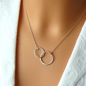 Infinity Necklace – Sisters Gift Necklace  - Eternity Pendant - Double Circle Necklace - Interlocking Hoop Pendant - good karma