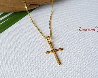 Cross Necklace - Collar cruzado de oro o plata - Collar Faith Forever - Collar Vermeil Cross de oro amarillo o rosa, regalo de confirmación