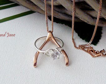 Rose Gold Wishbone Necklace | Yellow Gold Wishbone Necklace | Rose Gold | Yellow Gold | Nurse Jewelry | Rose or Yellow Gold Ring Holder