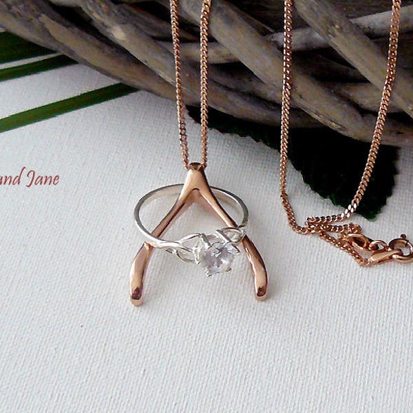 Rose Gold Wishbone Necklace | Yellow Gold Wishbone Necklace | Rose Gold | Yellow Gold | Nurse Jewelry | Rose or Yellow Gold Ring Holder