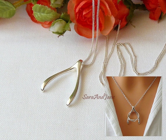 Silver Wishbone Necklace Ring Holder Gift for Wife Sister Mum