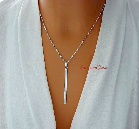 バーネックレス★Silver Wide / Long Bar Necklace Silver Bar Necklace, Vertical Bar Pendant, Sterling Silver