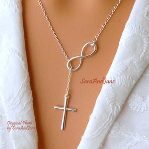 Infinity Cross Necklace - Sterling Silver Cross Infinity  Lariat - Faith Forever