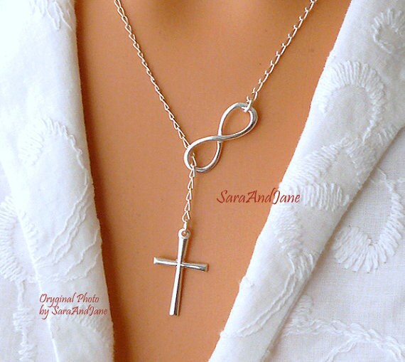 Infinity Cross Necklace Sterling Silver Cross Infinity Lariat Faith Forever