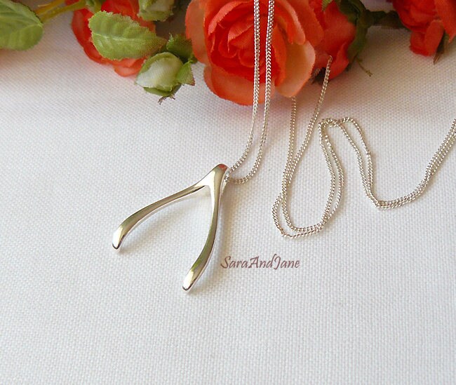 Silver Wishbone Necklace Ring Holder Gift for Wife Sister Mum