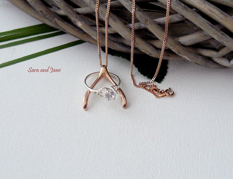 Rose Gold Wishbone Necklace | Yellow Gold Wishbone Necklace | Rose Gold | Yellow Gold | Nurse Jewelry | Rose or Yellow Gold Ring Holder 