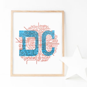 Washington DC District of Columbia Buurtkaart Letterpress Effect Art Print
