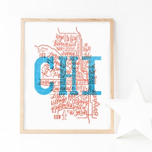 Chicago Neighborhood Map Letterpress Effect Art Print
