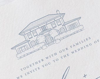 Villa Festa in Deland, FL Venue Illustration Line Drawing - PDF & PNG Digital Download Files