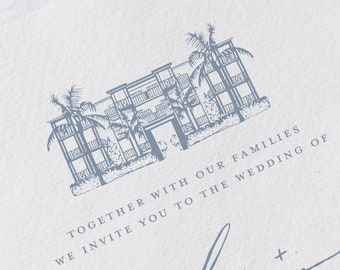 Oceans Edge Resort in Key West Venue Illustration Line Drawing - PDF & PNG Digital Download Files
