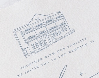 Custom Wedding Venue Illustration Line Drawing Sketch