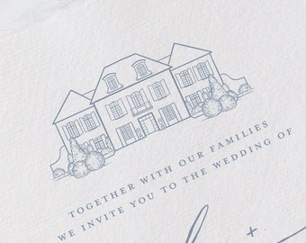 Custom Wedding Venue Illustration Line Drawing Sketch
