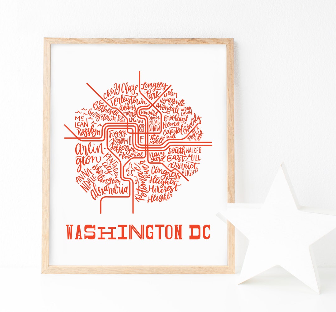 Washington DC Neighborhood Map Calligraphy Art Print - Etsy