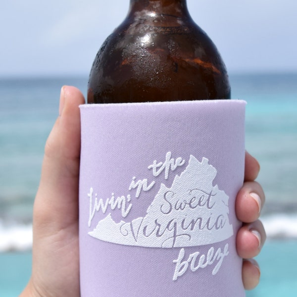 Virginia Can Cooler Beer Cozy: "Sweet Virginia Breeze" in Lavender