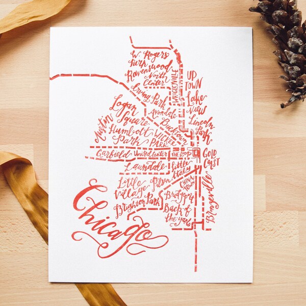 Stampa di arte di Chicago tipografiche quartiere Letterpress parete