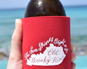 Mi viejo Kentucky home puede refrigerador cerveza acogedor en rojo