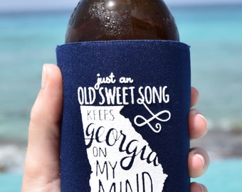 Georgia On My Mind Can Cooler Beer Cozy in Navy