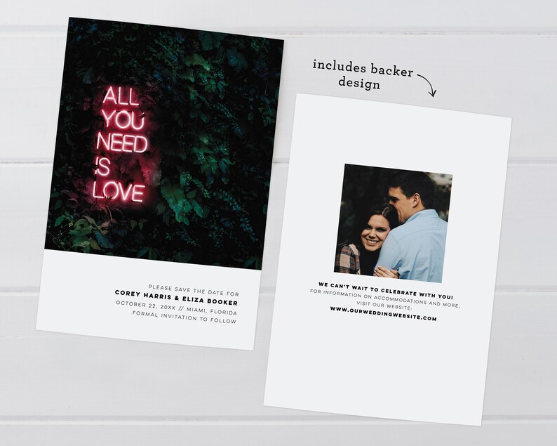 Editable and Printable via Templett Neon Modern Save the Date Instant Download All You Need Is Love