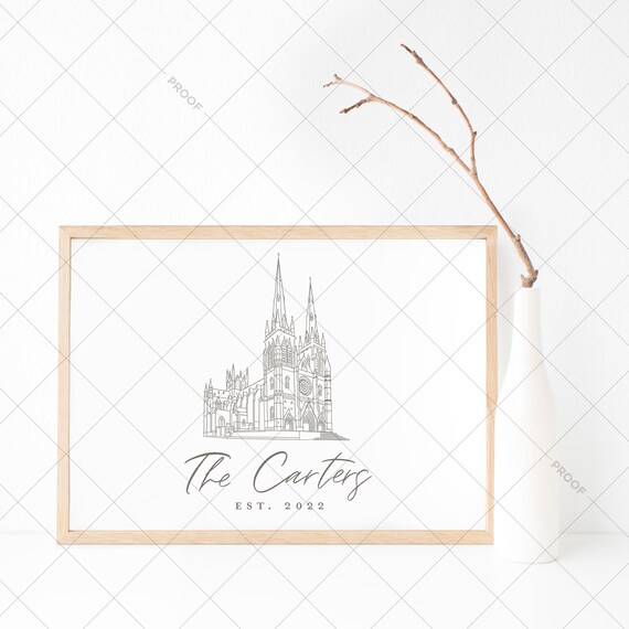 Mary's Cathedral in Sydney Venue Illustration Line Drawing