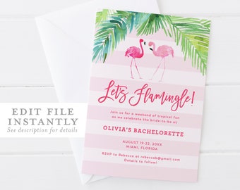 Let's Flamingle Flamingo Bachelorette Party Instant Editable and Downloadable Invitation