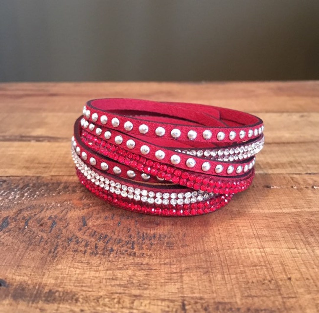 Red Wrap Bracelet silver Stud Rhinestone Wrapsnap Etsy