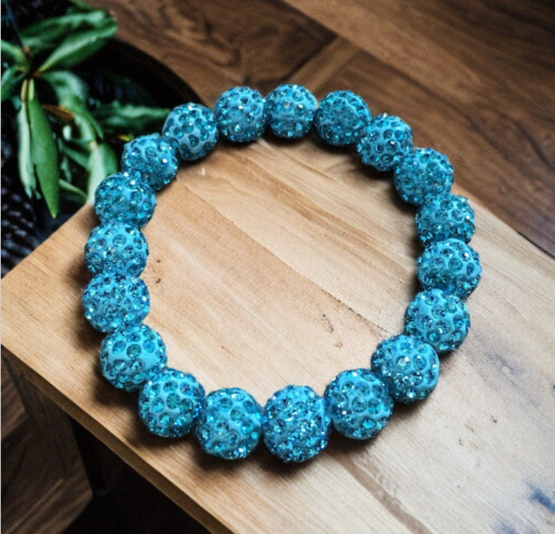 Turquoise Shamballa Beaded Bracelet 10mm beads Womens Ladies Bracelet image 1