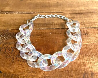 Clear Iridescent Acrylic Link Bracelet- Retro Vintage Jewelry- Women bracelet