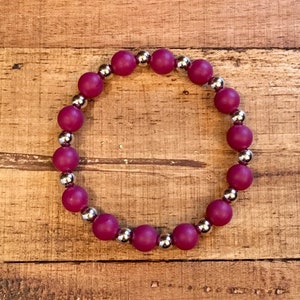 Cranberry Red Beaded Bracelet- Silicone Beads 9mm-Stainless Silver Gold Spacers-Womens Ladies Beaded Bracelet