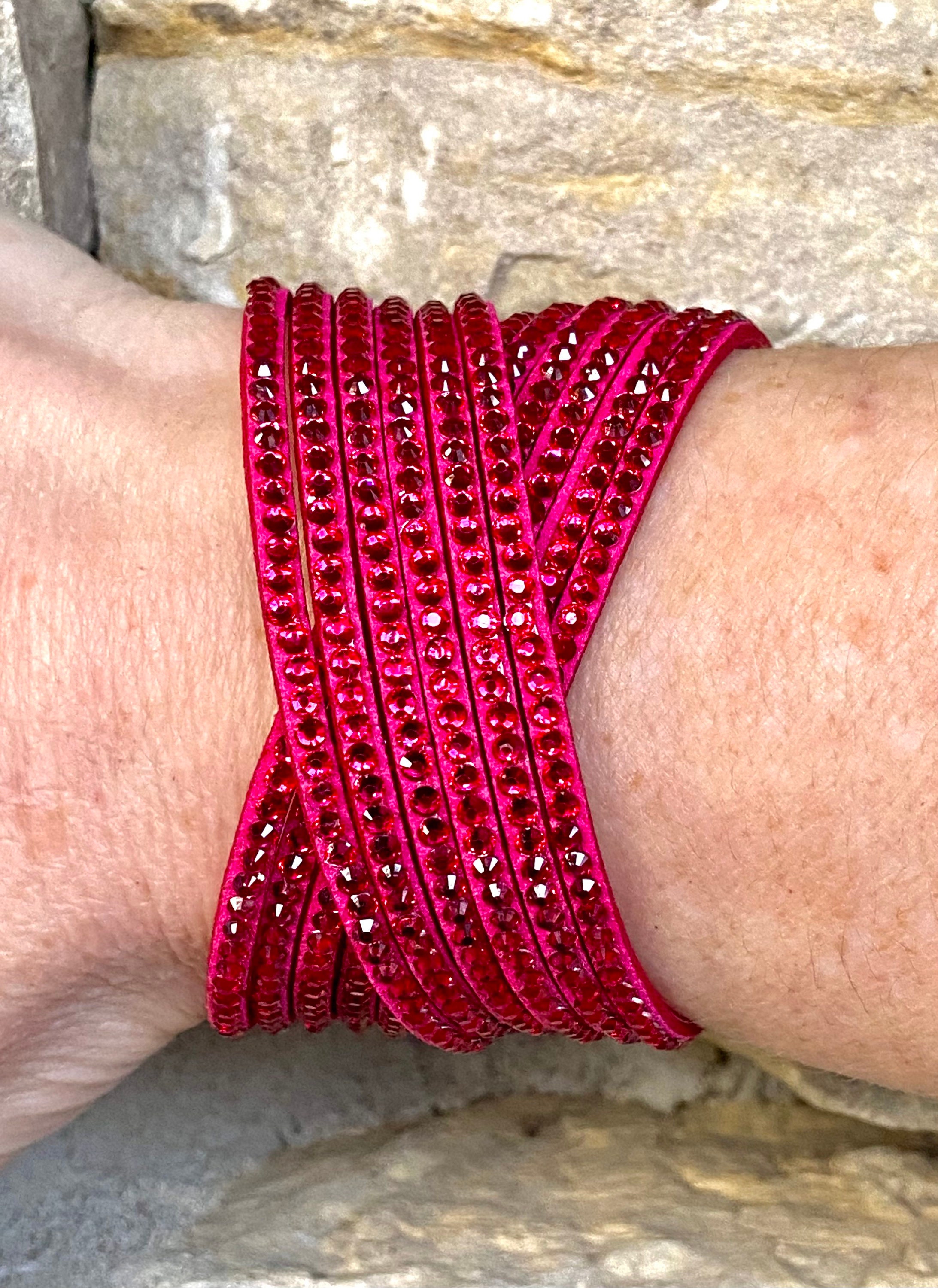 Hot Pink Wrap Bracelet Suede Rhinestone Double Wrap Bracelet Etsy