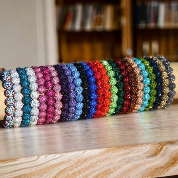 Shamballa Bead Bracelet - Rustic Cuff Inspired -Many Colors Elastic- Personalized Womens Ladies Bracelet