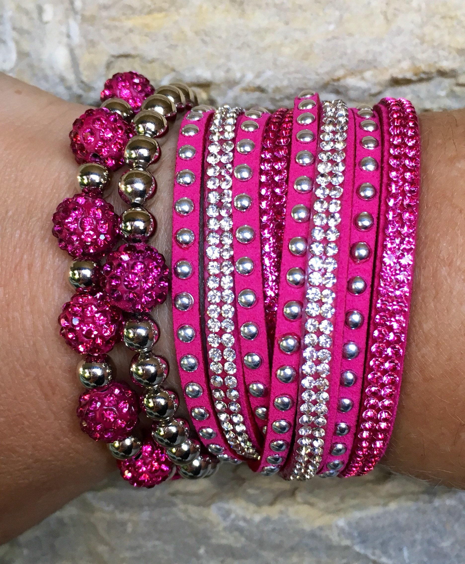 Natural Stone Pink Tourmaline Jaspers Beaded Leather Wrap Bracelet High  Quality | eBay